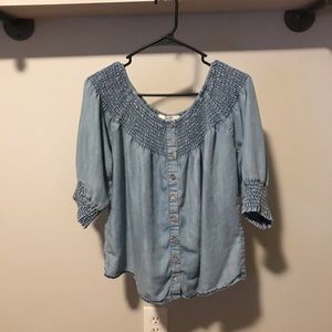 MissMe denim off the shoulder blouse